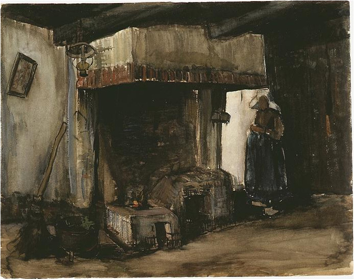 Vincent van Gogh Mujer junto a un hogar Watercolor Vincent van Gogh's Mujer junto a un hogar Watercolor