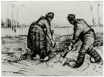 Vincent van Gogh Peasant Man and Woman Planting Potatoes Drawing Vincent van Gogh's Peasant Man and Woman Planting Potatoes Drawing