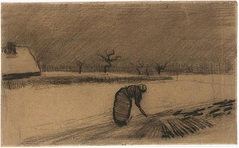 Vincent van Gogh Mujer con un tenedor en un paisaje de invierno Drawing Vincent van Gogh's Mujer con un tenedor en un paisaje de invierno Drawing