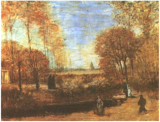 Vincent van Gogh Jardín de la casa parroquial con estanque y figuras Watercolor Vincent van Gogh's Jardín de la casa parroquial con estanque y figuras Watercolor