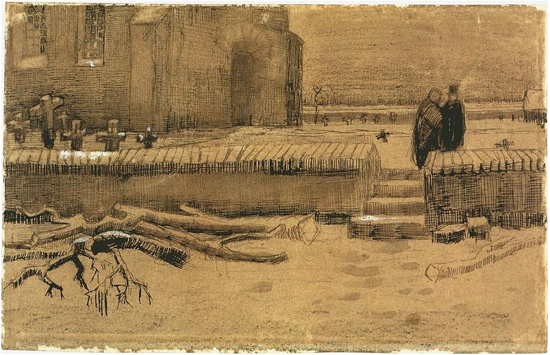 Vincent van Gogh Camposanto en invierno Drawing Vincent van Gogh's Camposanto en invierno Drawing