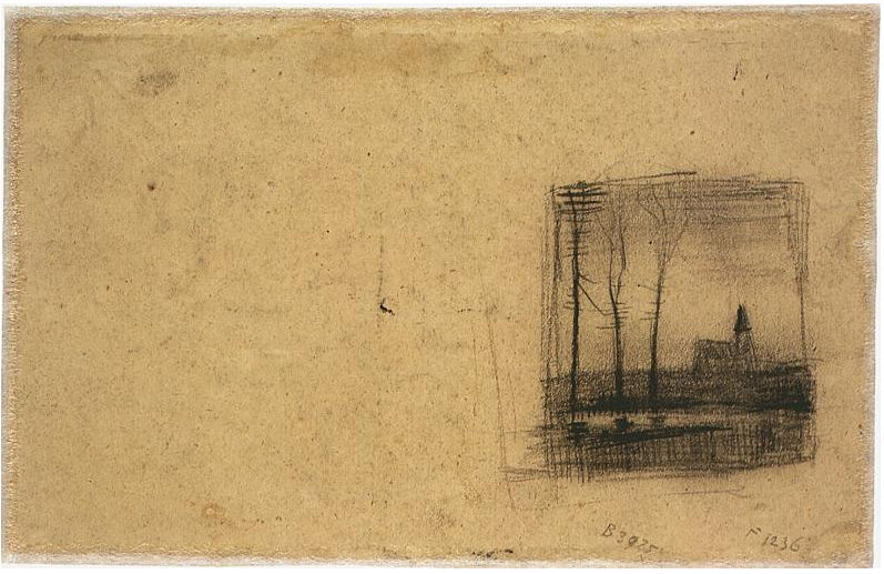 Vincent van Gogh Paisaje con una iglesia Drawing Vincent van Gogh's Paisaje con una iglesia Drawing