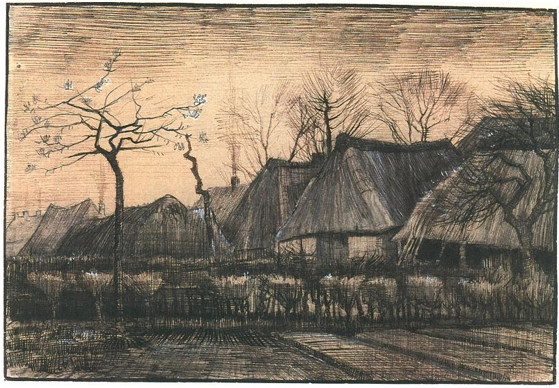 Vincent van Gogh Houses with Thatched Roofs Drawing Vincent van Gogh's Houses with Thatched Roofs Drawing