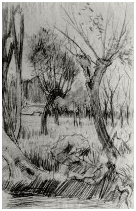 Vincent van Gogh Paisaje con sauces podados Drawing Vincent van Gogh's Paisaje con sauces podados Drawing