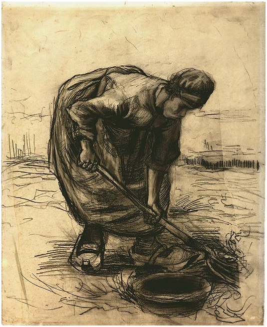 Vincent van Gogh Mujer campesina levantando papas Drawing Vincent van Gogh's Mujer campesina levantando papas Drawing