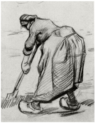 Vincent van Gogh Mujer campesina, excavando, vista del lado Drawing Vincent van Gogh's Mujer campesina, excavando, vista del lado Drawing