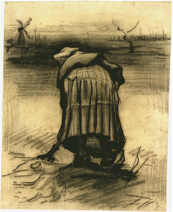 Vincent van Gogh Mujer campesina levantando papas Drawing Vincent van Gogh's Mujer campesina levantando papas Drawing
