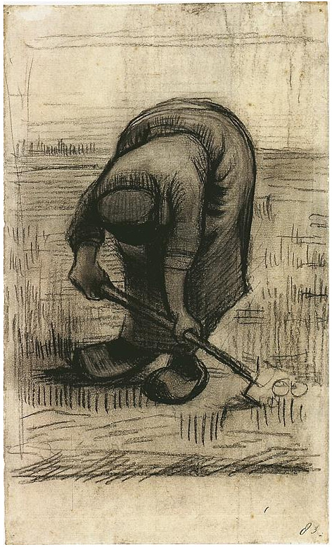 Vincent van Gogh Mujer campesina levantando papas Drawing Vincent van Gogh's Mujer campesina levantando papas Drawing