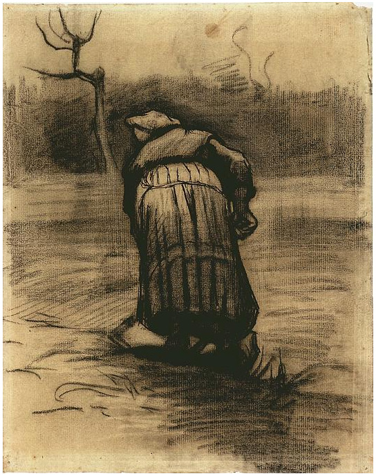 Vincent van Gogh Mujer campesina levantando papas Drawing Vincent van Gogh's Mujer campesina levantando papas Drawing