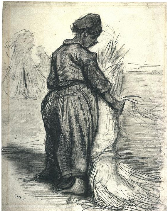 Vincent van Gogh Mujer campesina atando una gavilla de trigo Drawing Vincent van Gogh's Mujer campesina atando una gavilla de trigo Drawing