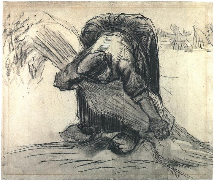 Vincent van Gogh Mujer campesina, recogiendo una gavilla de trigo Drawing Vincent van Gogh's Mujer campesina, recogiendo una gavilla de trigo Drawing