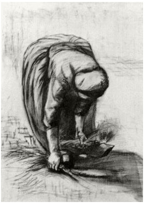 Vincent van Gogh Mujer campesina encorvando y espigando Drawing Vincent van Gogh's Mujer campesina encorvando y espigando Drawing