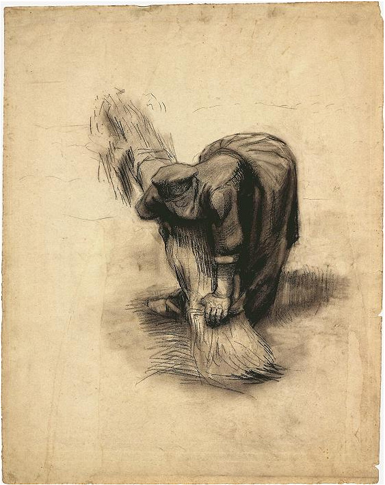 Vincent van Gogh Mujer campesina atando gavillas Drawing Vincent van Gogh's Mujer campesina atando gavillas Drawing