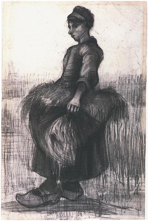 Vincent van Gogh's Peasant Woman, Carrying Wheat in Her Apron Drawing