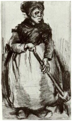 Vincent van Gogh Peasant Woman with Broom Drawing Vincent van Gogh's Peasant Woman with Broom Drawing
