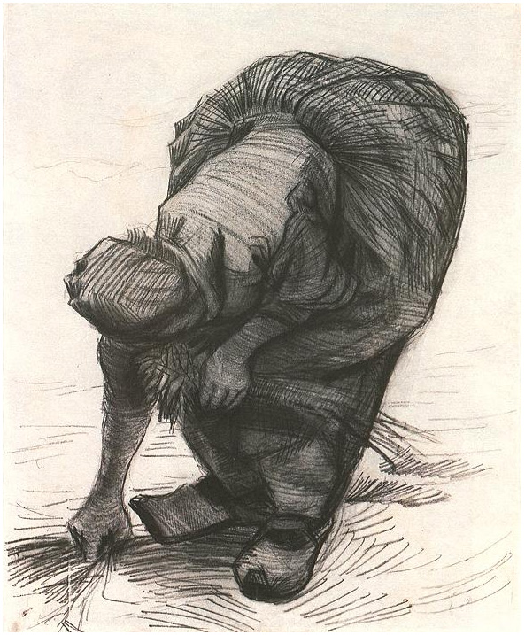 Vincent van Gogh Mujer campesina encorvando y espigando Drawing Vincent van Gogh's Mujer campesina encorvando y espigando Drawing