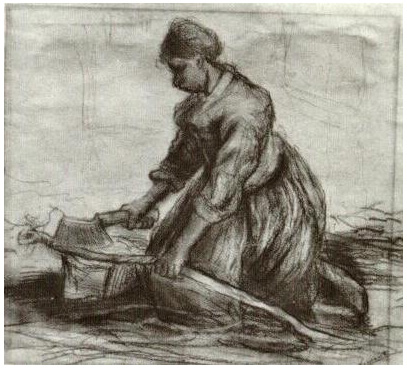 Vincent van Gogh Mujer campesina, arrodillada, con hacha pequeña Drawing Vincent van Gogh's Mujer campesina, arrodillada, con hacha pequeña Drawing