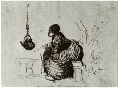 Vincent van Gogh Mujer campesina, sentada junto al fuego Drawing Vincent van Gogh's Mujer campesina, sentada junto al fuego Drawing