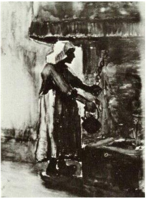 Vincent van Gogh Mujer con hervidor de agua junto a la chimenea Watercolor Vincent van Gogh's Mujer con hervidor de agua junto a la chimenea Watercolor