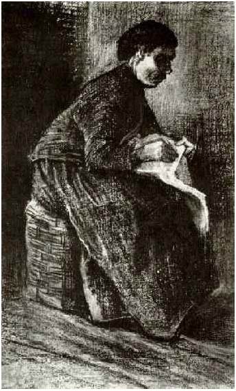 Vincent van Gogh Mujer sentada en una cesta, Cosiendo Drawing Vincent van Gogh's Mujer sentada en una cesta, Cosiendo Drawing