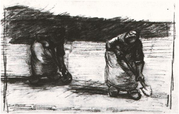 Vincent van Gogh Dos mujeres campesinas, cavando Drawing Vincent van Gogh's Dos mujeres campesinas, cavando Drawing