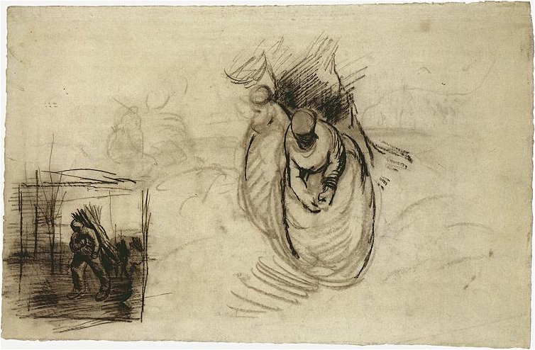 Vincent van Gogh Estudios para figuras llevando atados de madera Drawing Vincent van Gogh's Estudios para figuras llevando atados de madera Drawing
