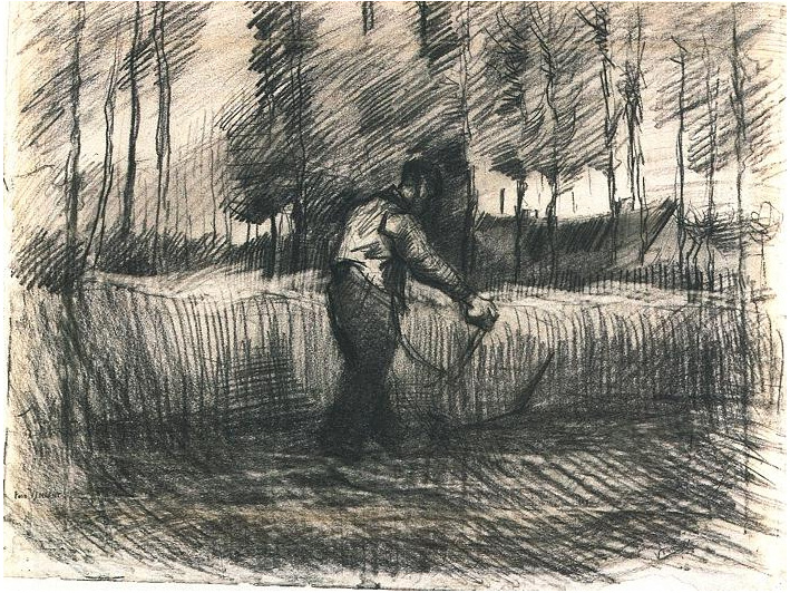 Vincent van Gogh Campo de trigo con árboles y segadora Drawing Vincent van Gogh's Campo de trigo con árboles y segadora Drawing