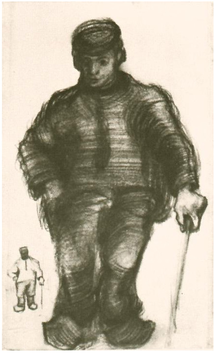 Vincent van Gogh's Peasant with Walking Stick, and Little Sketch of the Same Figure Drawing
