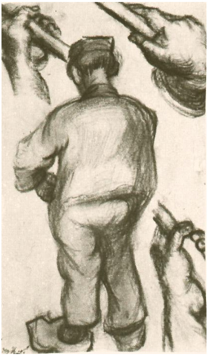 Vincent van Gogh Campesino, visto desde atrás y tres manos agarrando un palo Drawing Vincent van Gogh's Campesino, visto desde atrás y tres manos agarrando un palo Drawing