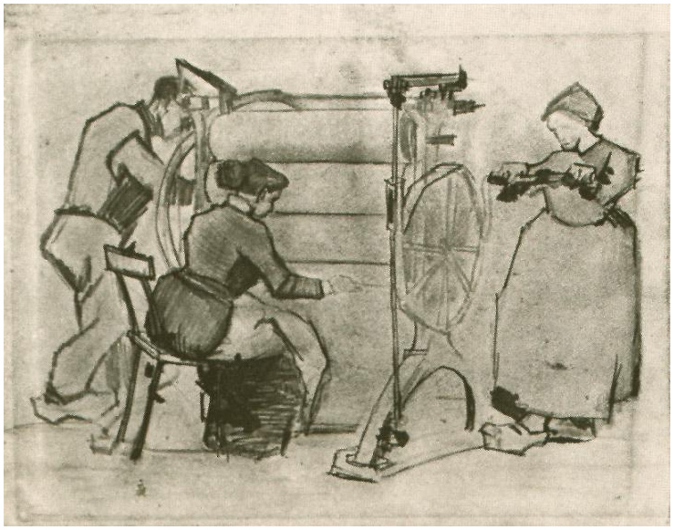 Vincent van Gogh Exprimidor de ropa con dos mujeres y un hombre Drawing Vincent van Gogh's Exprimidor de ropa con dos mujeres y un hombre Drawing