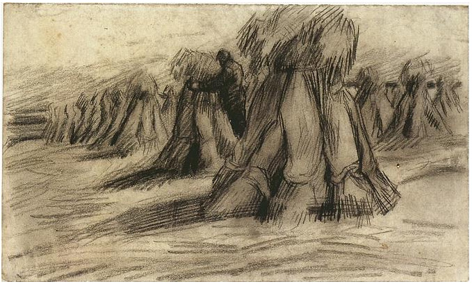 Vincent van Gogh Stooks y un campesino amontando poleas Drawing Vincent van Gogh's Stooks y un campesino amontando poleas Drawing