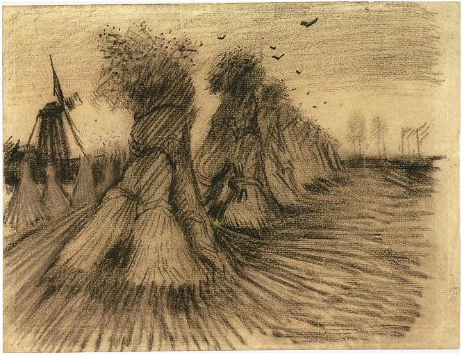 Vincent van Gogh Stooks y un molino Drawing Vincent van Gogh's Stooks y un molino Drawing
