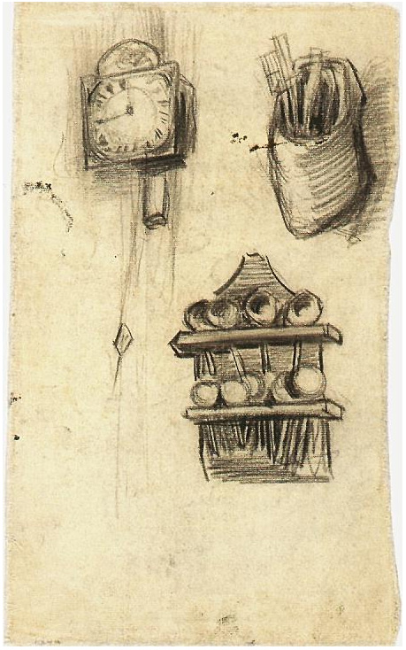 Vincent van Gogh's Clock, Clog with Cutlery and a Spoon Rack Drawing
