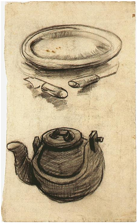 Vincent van Gogh Plato con la cuchillería y hervidor de agua Drawing Vincent van Gogh's Plato con la cuchillería y hervidor de agua Drawing