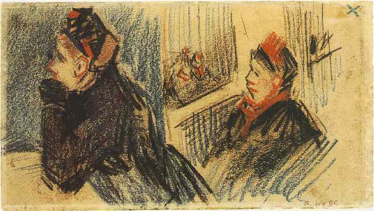 Vincent van Gogh Dos mujeres en un anfiteatro Drawing Vincent van Gogh's Dos mujeres en un anfiteatro Drawing