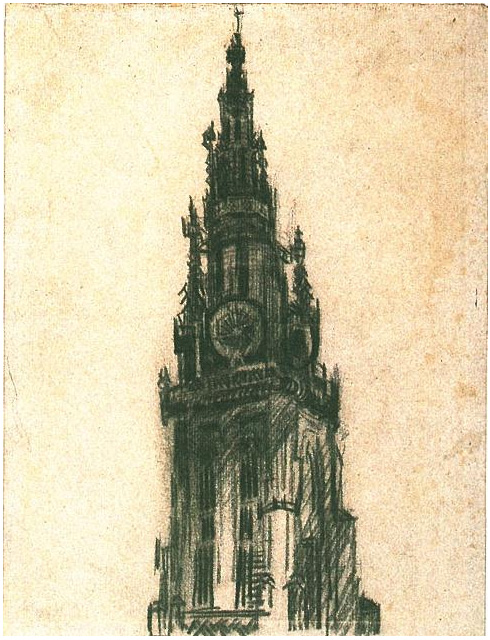 Vincent van Gogh La aguja de la Iglesia de Nuestra Señora Drawing Vincent van Gogh's La aguja de la Iglesia de Nuestra Señora Drawing