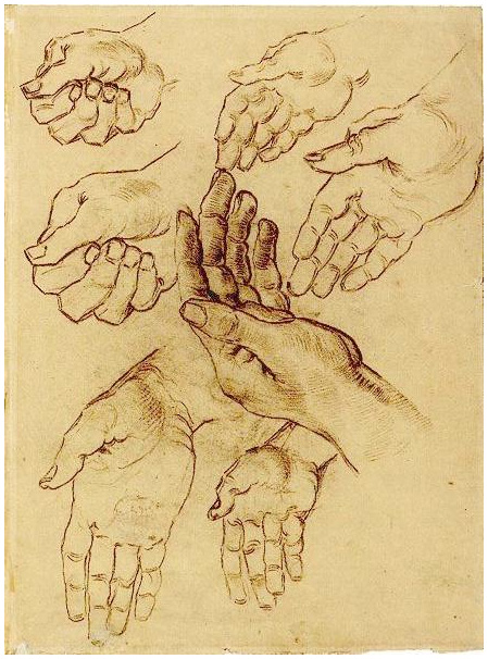 Vincent van Gogh Study Sheet with Seven Hands Drawing Vincent van Gogh's Study Sheet with Seven Hands Drawing