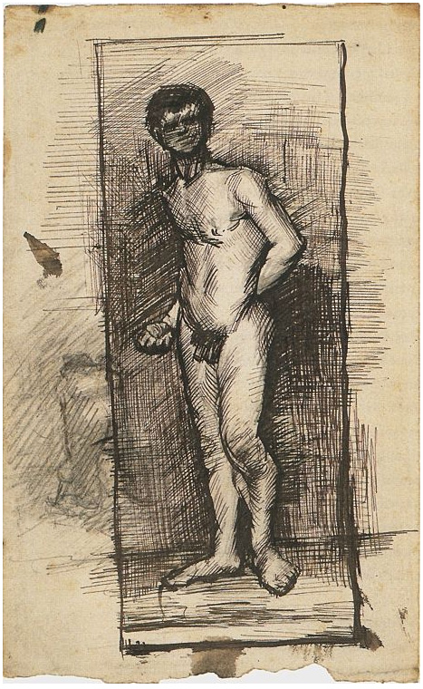 Vincent van Gogh Hombre desnudo de pie visto de frente Drawing Vincent van Gogh's Hombre desnudo de pie visto de frente Drawing