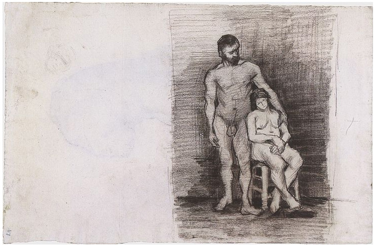 Vincent van Gogh Standing Male and Seated Female Nudes Drawing Vincent van Gogh's Standing Male and Seated Female Nudes Drawing