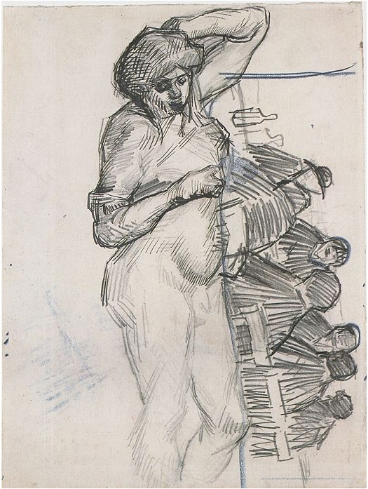 Vincent van Gogh Dying Slave and Figures at a Table Drawing Vincent van Gogh's Dying Slave and Figures at a Table Drawing