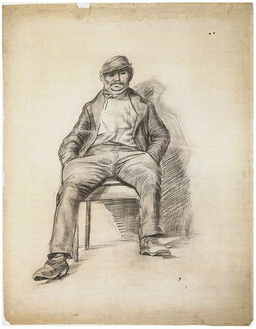 Vincent van Gogh Hombre sentado con un bigote y gorra Drawing Vincent van Gogh's Hombre sentado con un bigote y gorra Drawing