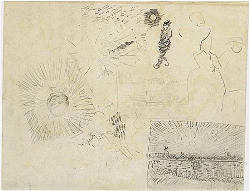 Vincent van Gogh Estudios: Figura, la pared del recinto del Hospital de San Pablo; y otros Drawing Vincent van Gogh's Estudios: Figura, la pared del recinto del Hospital de San Pablo; y otros Drawing