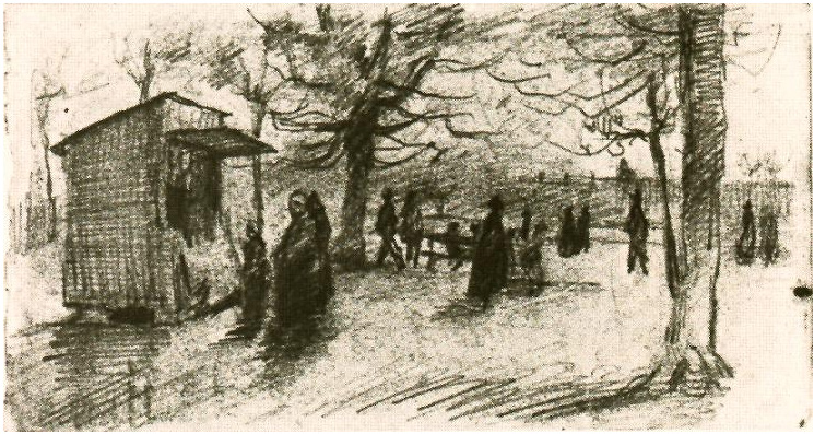 Vincent van Gogh Terrace of the Tuileries with People Walking, The Drawing Vincent van Gogh's Terrace of the Tuileries with People Walking, The Drawing