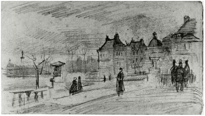 Vincent van Gogh People Walking in Front of the Palais du Luxembourg Drawing Vincent van Gogh's People Walking in Front of the Palais du Luxembourg Drawing