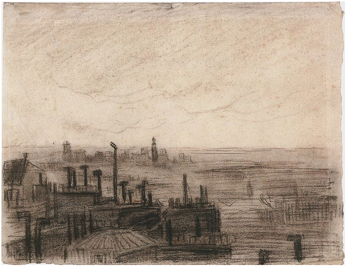 Vincent van Gogh's View of Paris, with the Hôtel de Ville and the Tour-Saint-Jacques Drawing