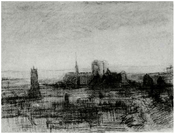 Vincent van Gogh Los techos de París y Notre-Dame Drawing Vincent van Gogh's Los techos de París y Notre-Dame Drawing