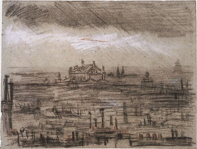 Vincent van Gogh Vista de París con la ópera Drawing Vincent van Gogh's Vista de París con la ópera Drawing