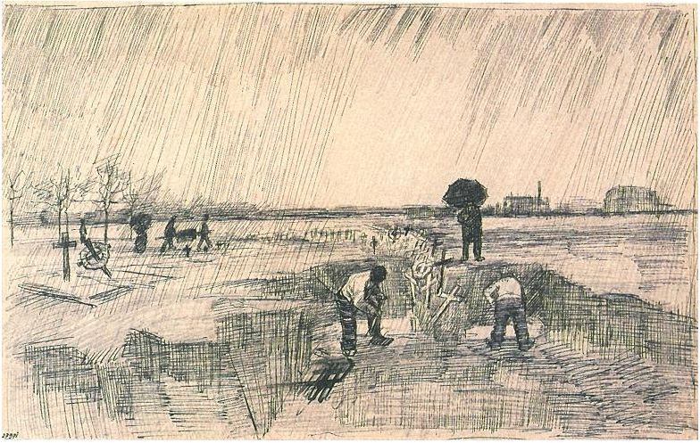Vincent van Gogh Camposanto en la lluvia Drawing Vincent van Gogh's Camposanto en la lluvia Drawing