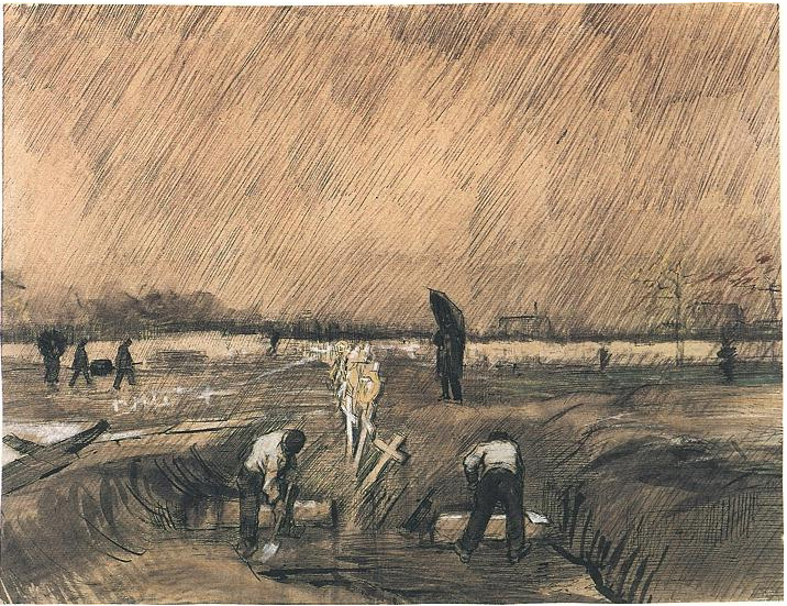 Vincent van Gogh Camposanto en la lluvia Drawing Vincent van Gogh's Camposanto en la lluvia Drawing