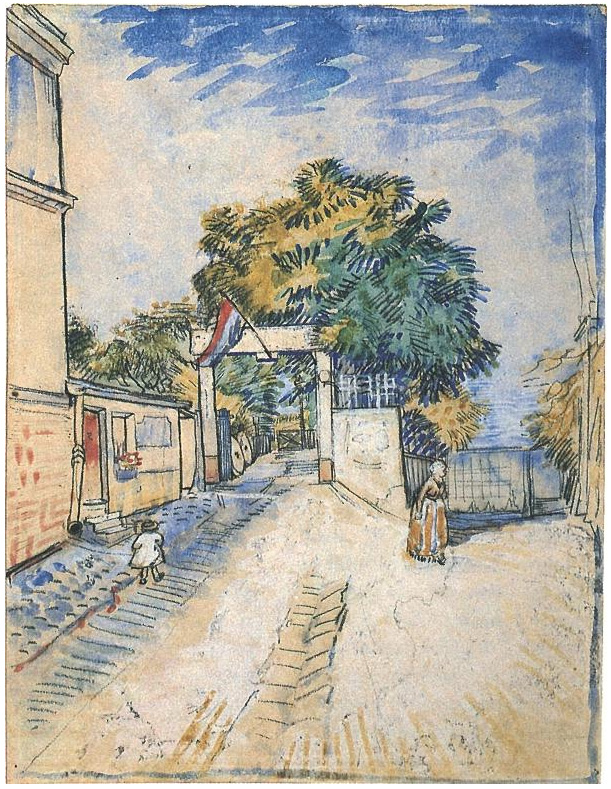 Vincent van Gogh Entrada al Moulin de la Galette Watercolor Vincent van Gogh's Entrada al Moulin de la Galette Watercolor